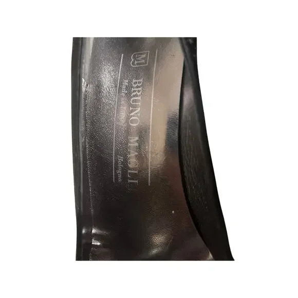 Vintage: Bruno Magli & Metallic Patchwork Peep Toe Pumps & Black Satin - Picture 3 of 6